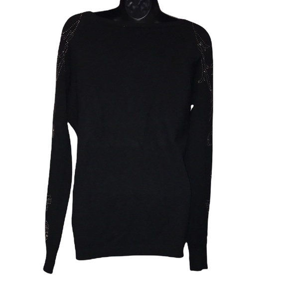 LIQUID by SIONI Wool Blend Black Sweater w/Rhinetones~Sz M - Picture 5 of 8